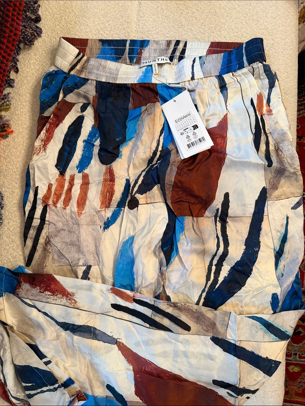 Munthe Women’s Multi-Color Abstract Print Silk Pants